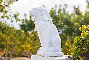 White Marble Sculpture of a lion on pedestal